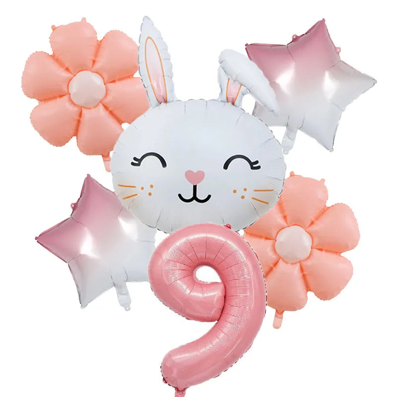 Rabbit Daisy Balloon Set with 40&amp;quot; Pink Number Balloon - Easter &amp;amp; Birthday Party Decoration number 9 set / mix