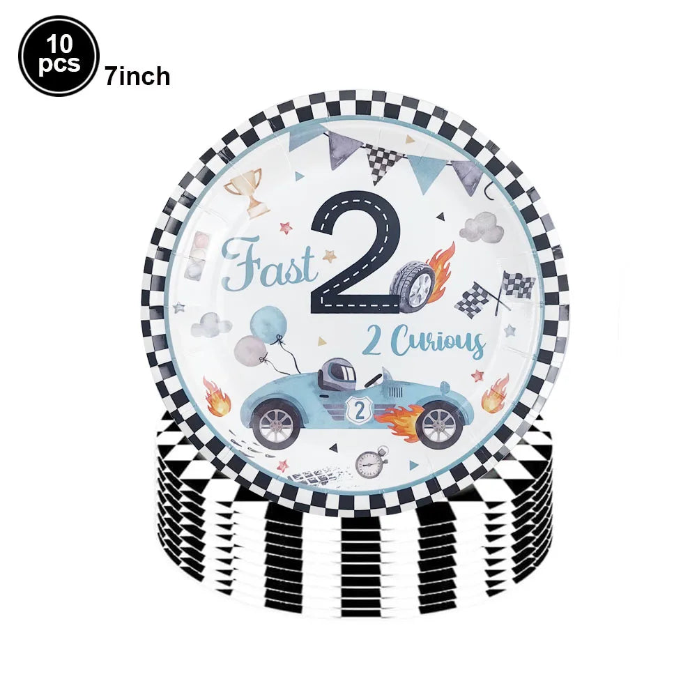 Race Car 2nd Birthday Party Decorations Tableware 40&amp;quot; Number Balloon Checkered Foil Balloons