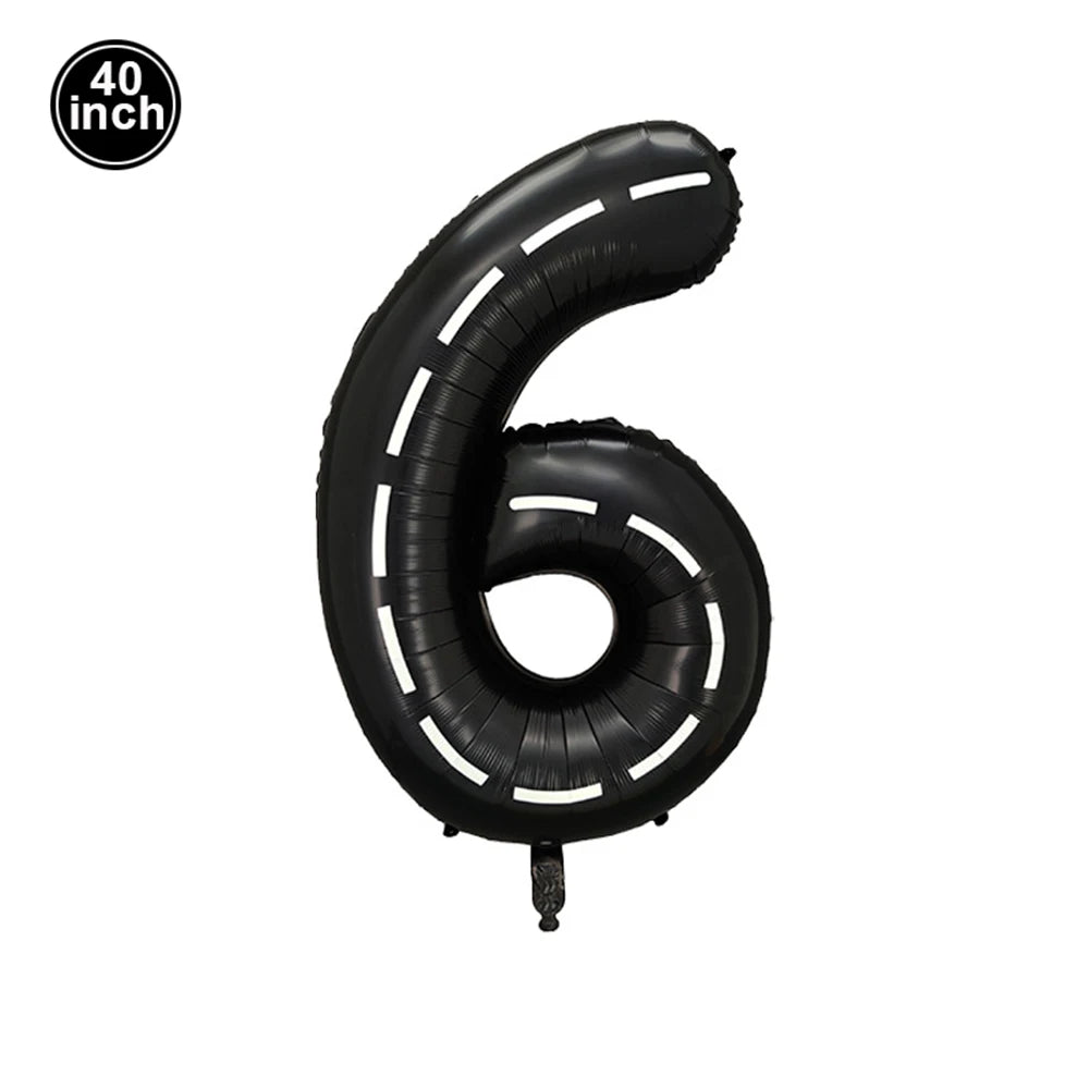 Race Car 2nd Birthday Party Decorations Tableware 40&amp;quot; Number Balloon Checkered Foil Balloons Silver