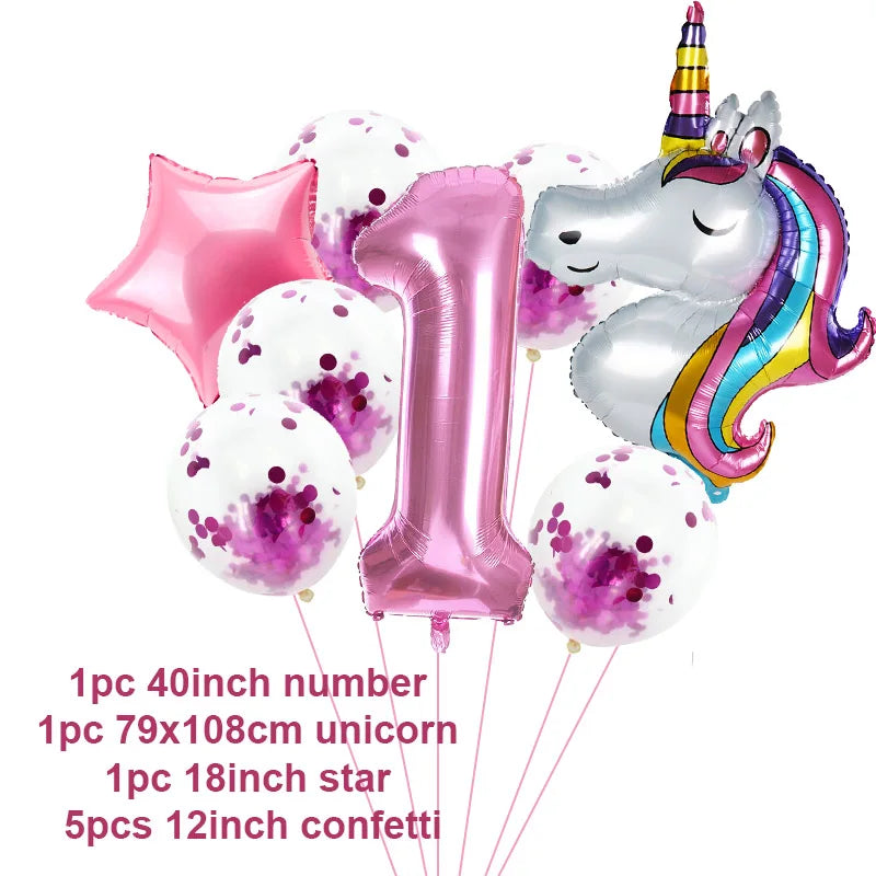 Rainbow Unicorn Birthday Supplies Set  6pcs number-1