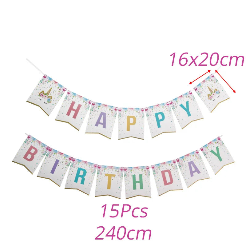 Rainbow Unicorn Birthday Supplies Set  birthday banner