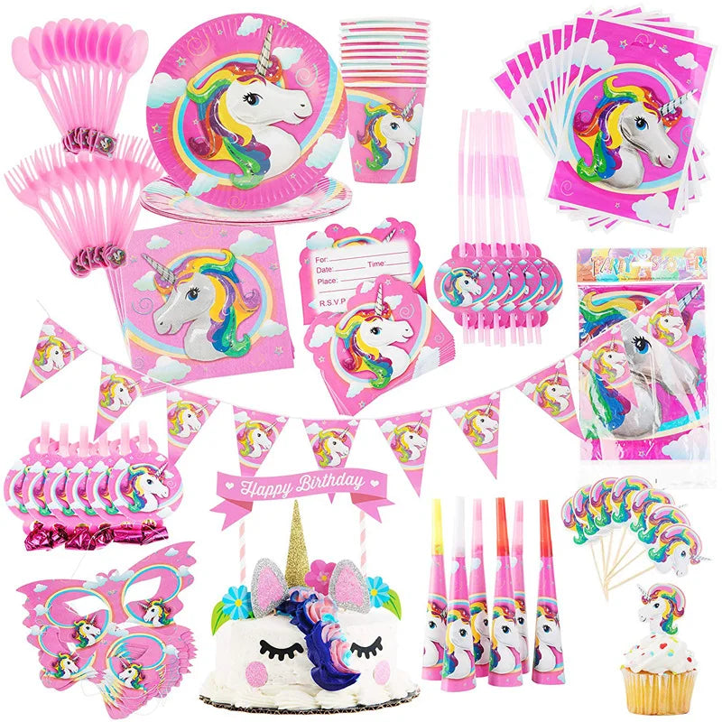 Rainbow Unicorn Party Supplies Set - Perfect for Birthdays and Baby Showers!