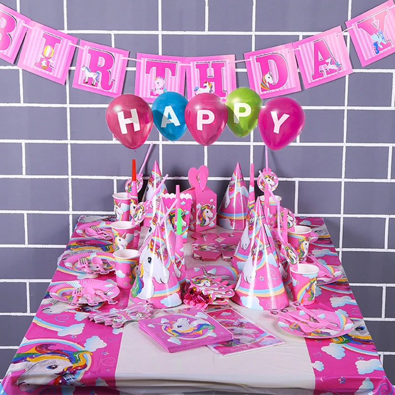 Rainbow Unicorn Party Supplies Set - Perfect for Birthdays and Baby Showers!