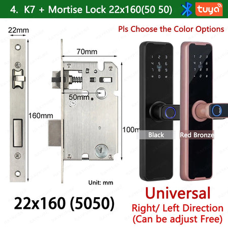 RAYKUBE Biometric Fingerprint Door Lock K7 Pro+ Smart Lock Tuya App Remote Unlocking Keyless Lock Electronic Door Lock 22x160 / Black