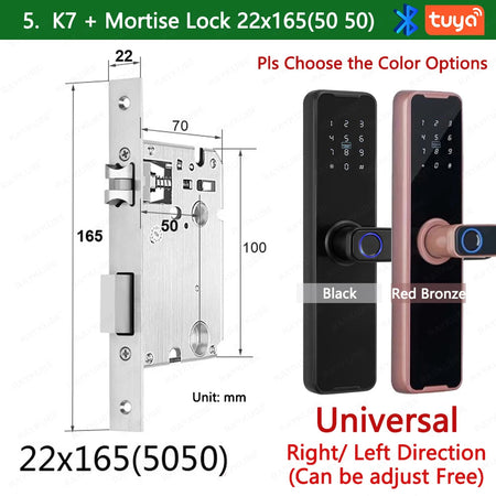 RAYKUBE Biometric Fingerprint Door Lock K7 Pro+ Smart Lock Tuya App Remote Unlocking Keyless Lock Electronic Door Lock 22x165 / Red Bronze