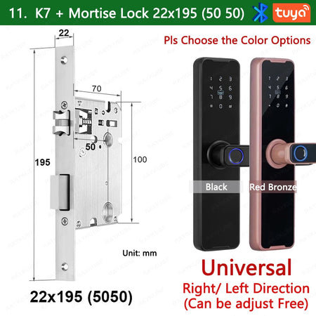 RAYKUBE Biometric Fingerprint Door Lock K7 Pro+ Smart Lock Tuya App Remote Unlocking Keyless Lock Electronic Door Lock 22x195 / Red Bronze