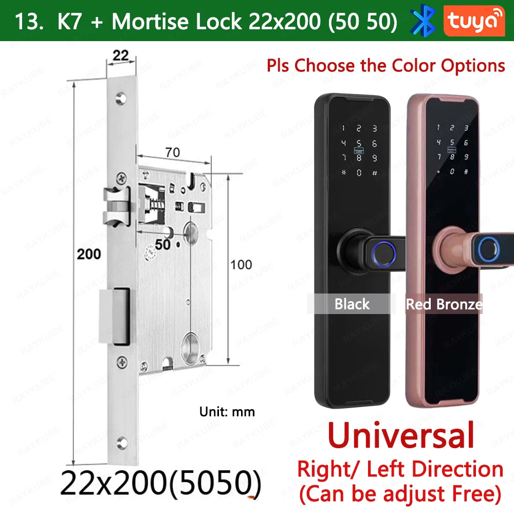 RAYKUBE Biometric Fingerprint Door Lock K7 Pro+ Smart Lock Tuya App Remote Unlocking Keyless Lock Electronic Door Lock