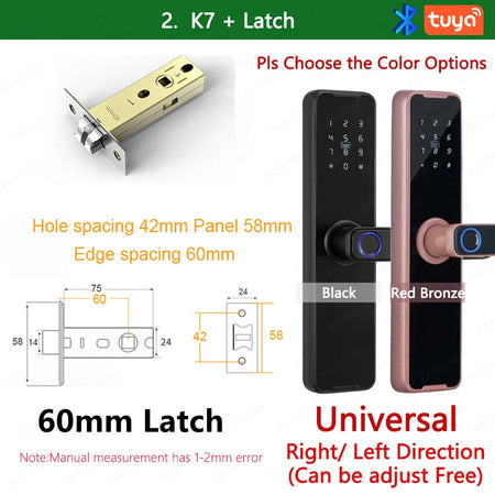 RAYKUBE Biometric Fingerprint Door Lock K7 Pro+ Smart Lock Tuya App Remote Unlocking Keyless Lock Electronic Door Lock With Latch / Red Bronze