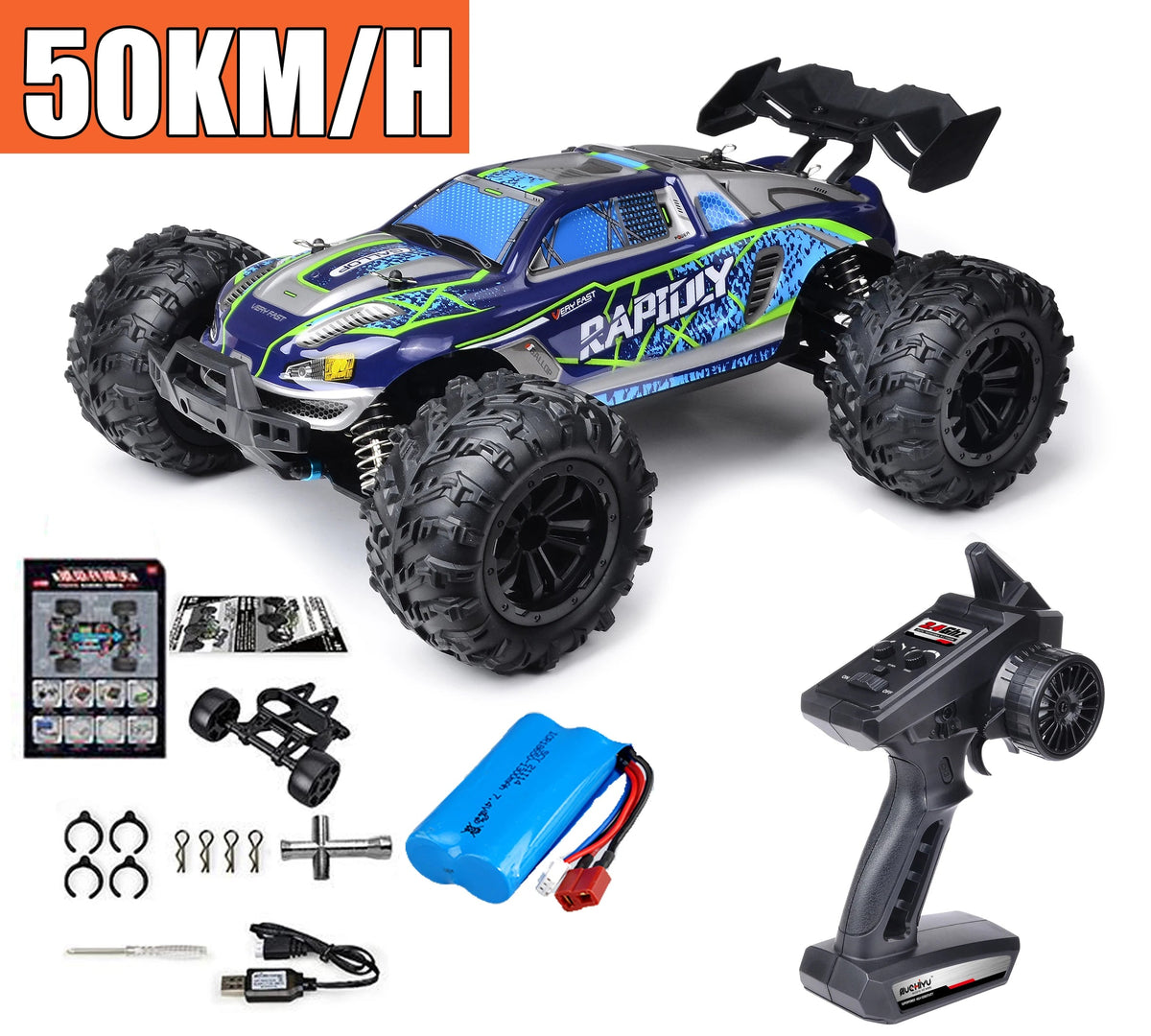 Rc Car Off Road 4x4 High Speed 75KM/H Remote Control Car With LED Headlight Brushless 4WD 1/16 Monster Truck Toys For Boys Gift 16101-BU-1B / CHINA