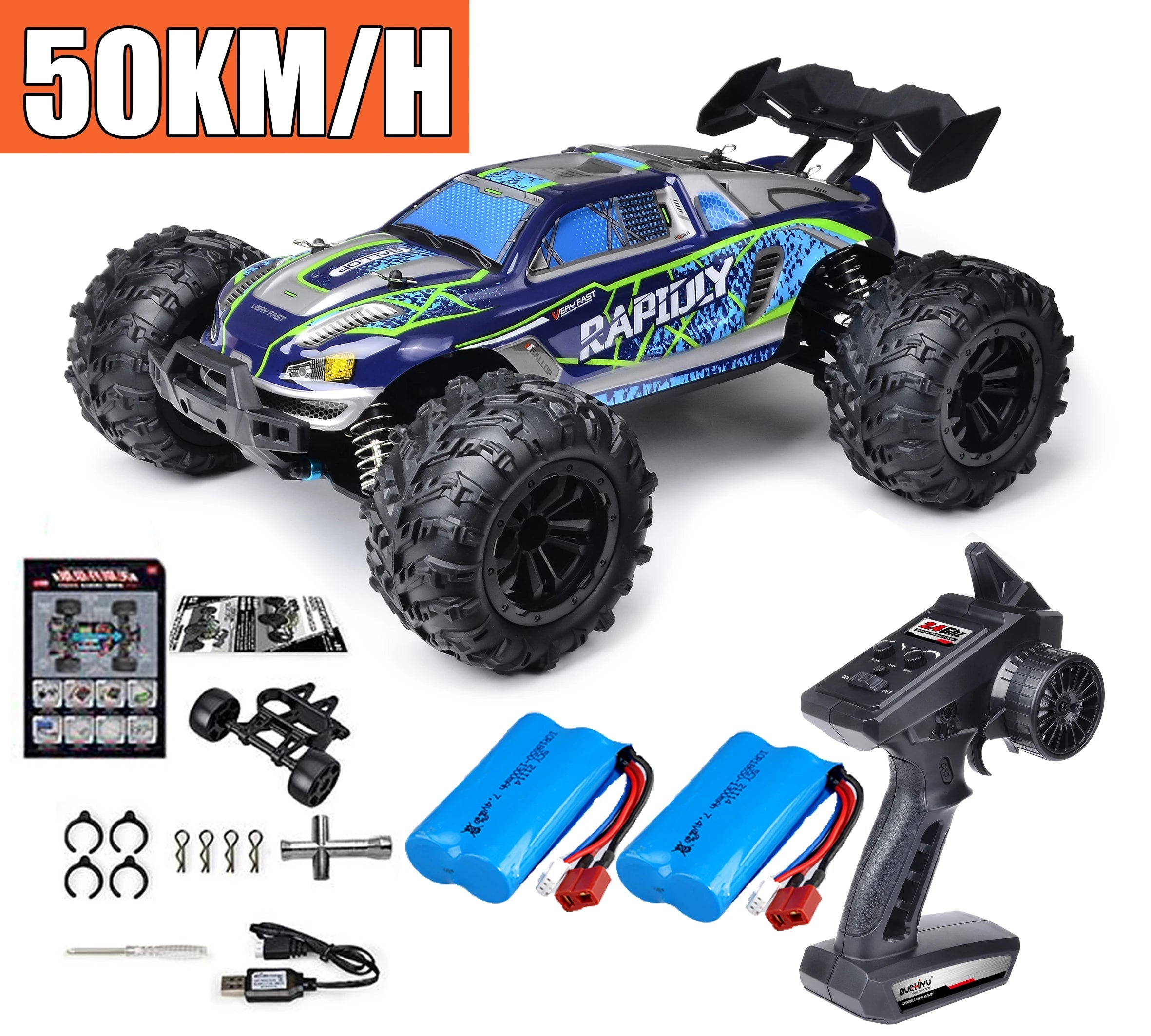Rc Car Off Road 4x4 High Speed 75KM/H Remote Control Car With LED Headlight Brushless 4WD 1/16 Monster Truck Toys For Boys Gift 16101-BU-2B / CHINA