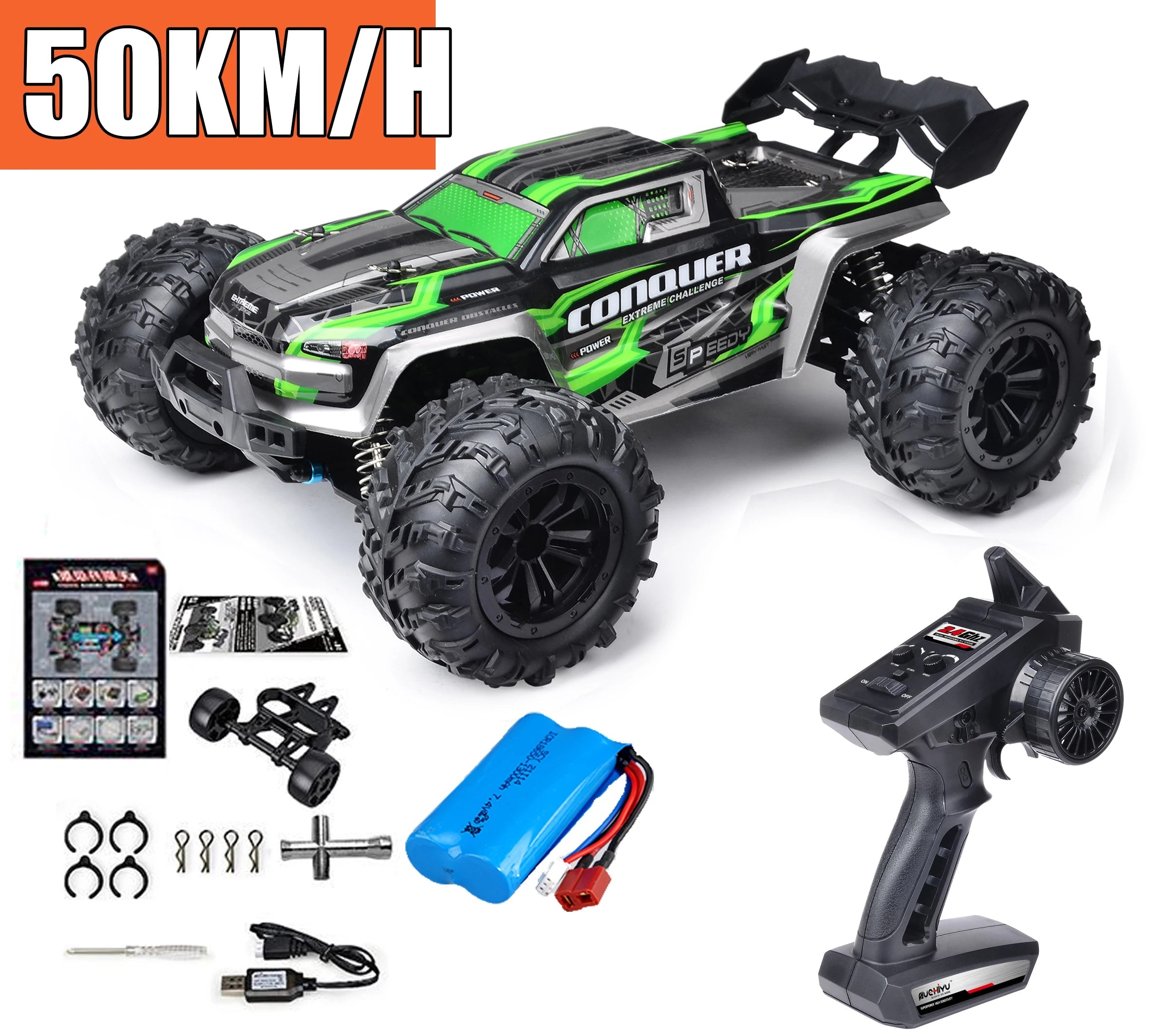 Rc Car Off Road 4x4 High Speed 75KM/H Remote Control Car With LED Headlight Brushless 4WD 1/16 Monster Truck Toys For Boys Gift 16102-GR-1B / CHINA