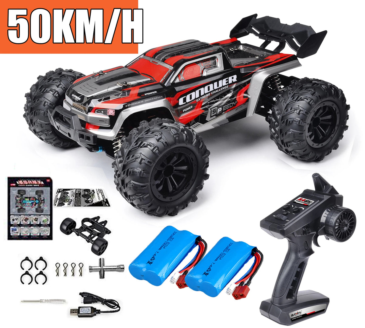 Rc Car Off Road 4x4 High Speed 75KM/H Remote Control Car With LED Headlight Brushless 4WD 1/16 Monster Truck Toys For Boys Gift 16102-RD-2B / CHINA