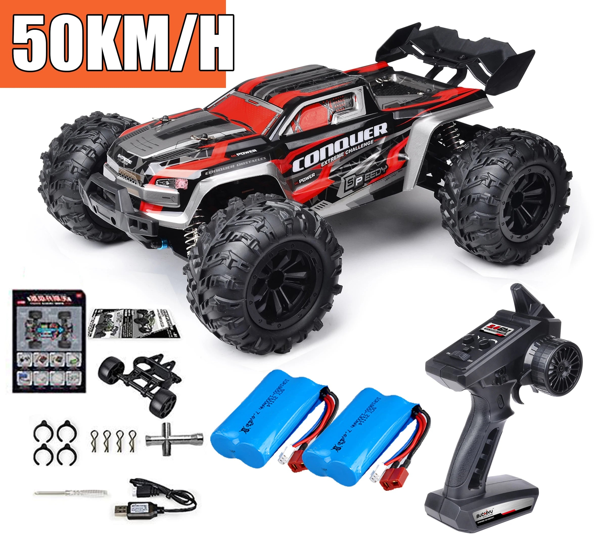 Rc Car Off Road 4x4 High Speed 75KM/H Remote Control Car With LED Headlight Brushless 4WD 1/16 Monster Truck Toys For Boys Gift 16102-RD-2B / CHINA