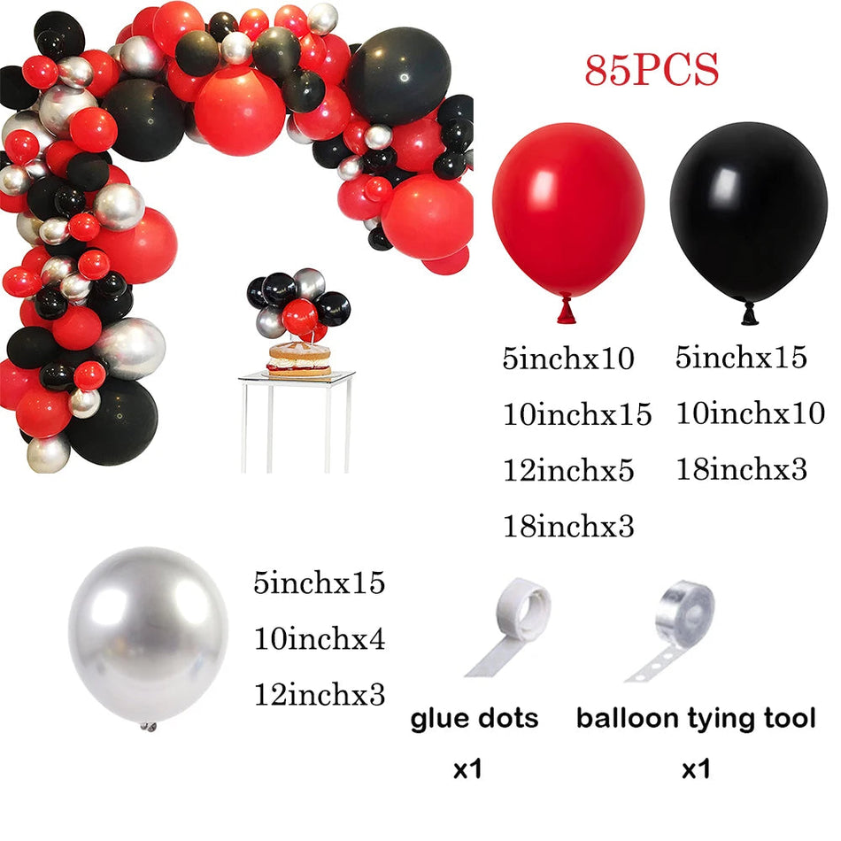 Red Black Balloons Garland Arch Kit Metallic Silver Quality Ballon 1st Birthday Party Decorations Air Globos Casino Ladybug Cars No1 / As picture