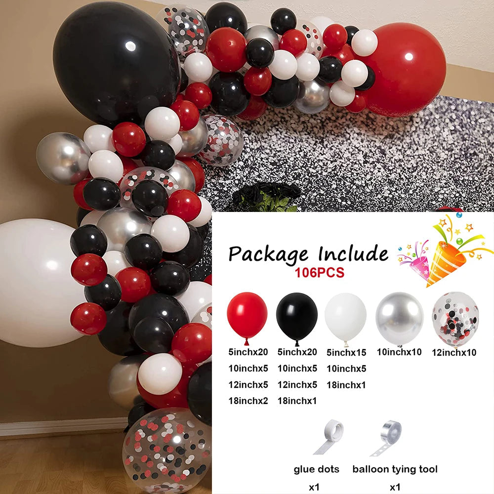 Red Black Balloons Garland Arch Kit Metallic Silver Quality Ballon 1st Birthday Party Decorations Air Globos Casino Ladybug Cars No10 / As picture