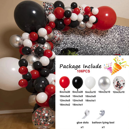 Red Black Balloons Garland Arch Kit Metallic Silver Quality Ballon 1st Birthday Party Decorations Air Globos Casino Ladybug Cars No10 / As picture