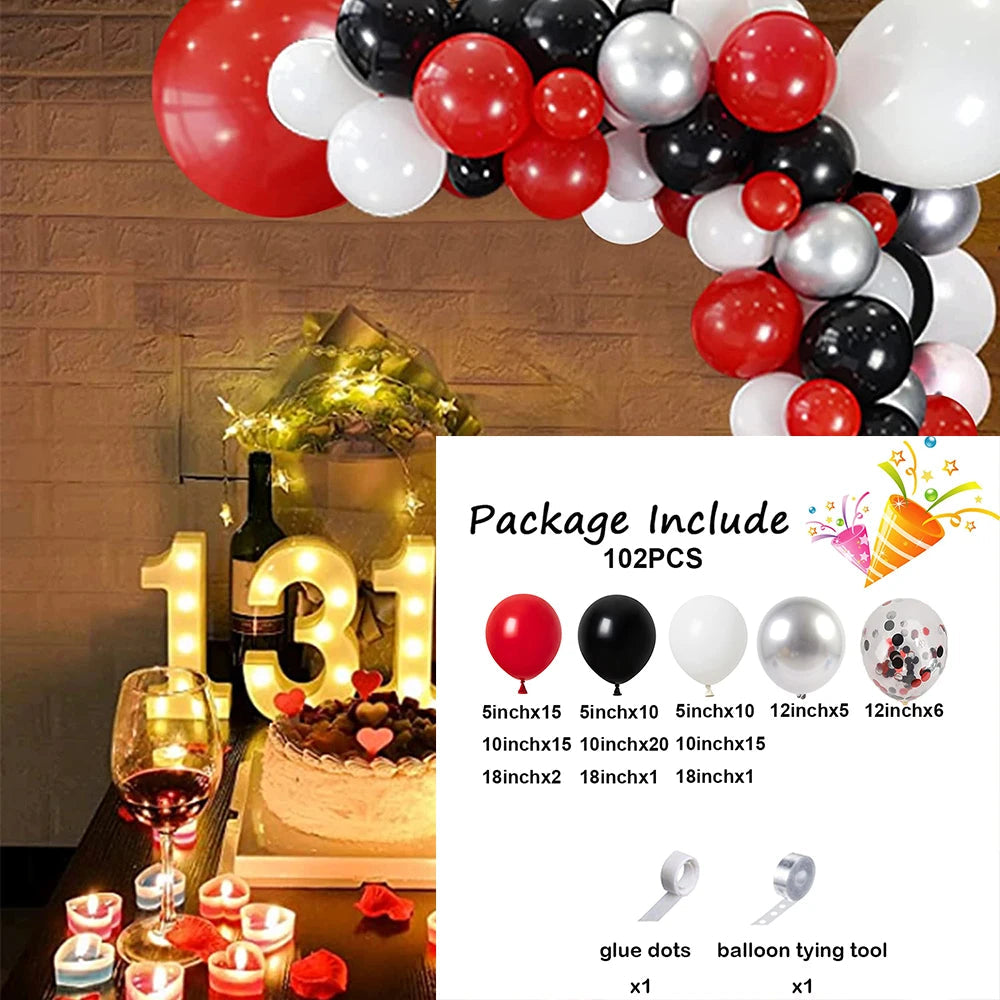 Red Black Balloons Garland Arch Kit Metallic Silver Quality Ballon 1st Birthday Party Decorations Air Globos Casino Ladybug Cars No11 / As picture