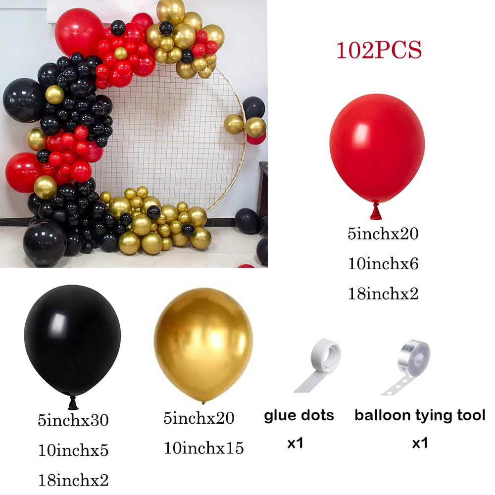 Red Black Balloons Garland Arch Kit Metallic Silver Quality Ballon 1st Birthday Party Decorations Air Globos Casino Ladybug Cars No5 / As picture