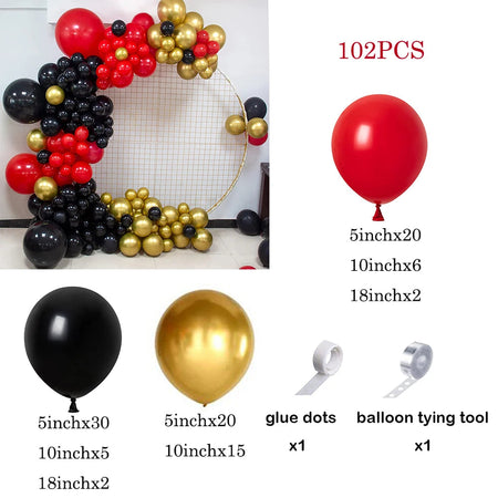 Red Black Balloons Garland Arch Kit Metallic Silver Quality Ballon 1st Birthday Party Decorations Air Globos Casino Ladybug Cars No5 / As picture