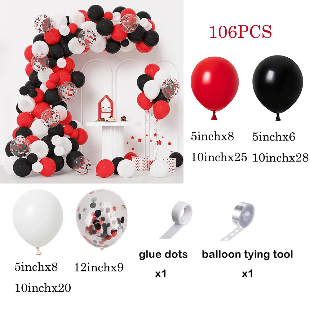 Red Black Balloons Garland Arch Kit Metallic Silver Quality Ballon 1st Birthday Party Decorations Air Globos Casino Ladybug Cars No7 / As picture
