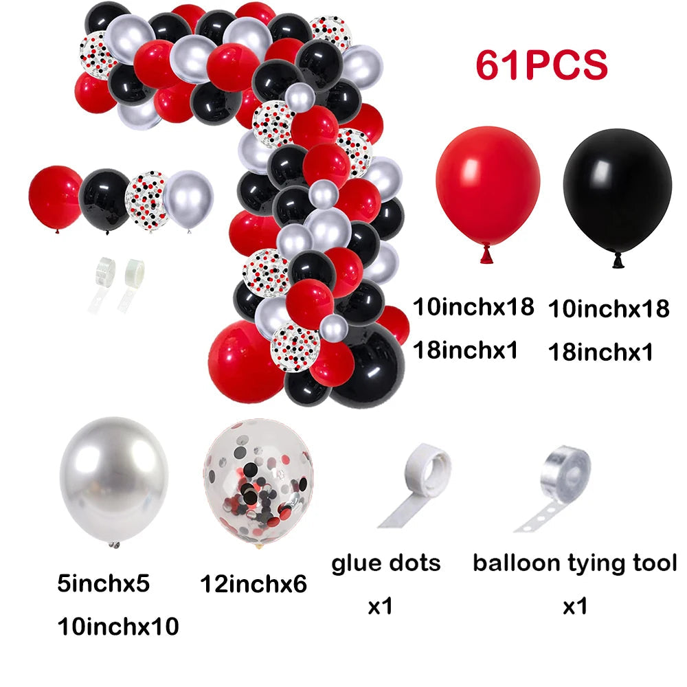 Red Black Balloons Garland Arch Kit Metallic Silver Quality Ballon 1st Birthday Party Decorations Air Globos Casino Ladybug Cars No8 / As picture