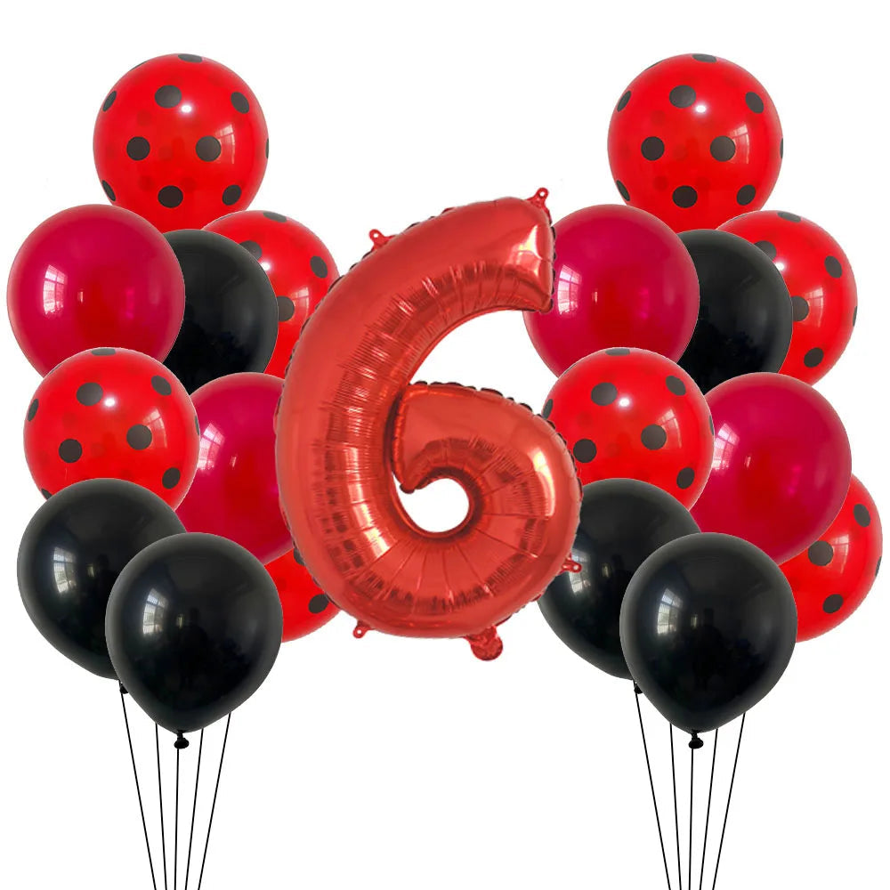 Red Black Ladybug Balloons &amp;amp; 32 Inch Red Number Set
