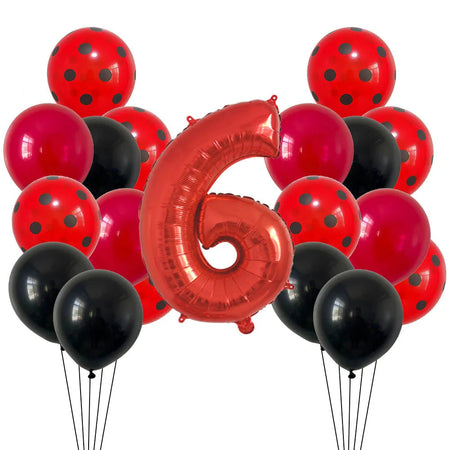 Red Black Ladybug Balloons &amp;amp; 32 Inch Red Number Set