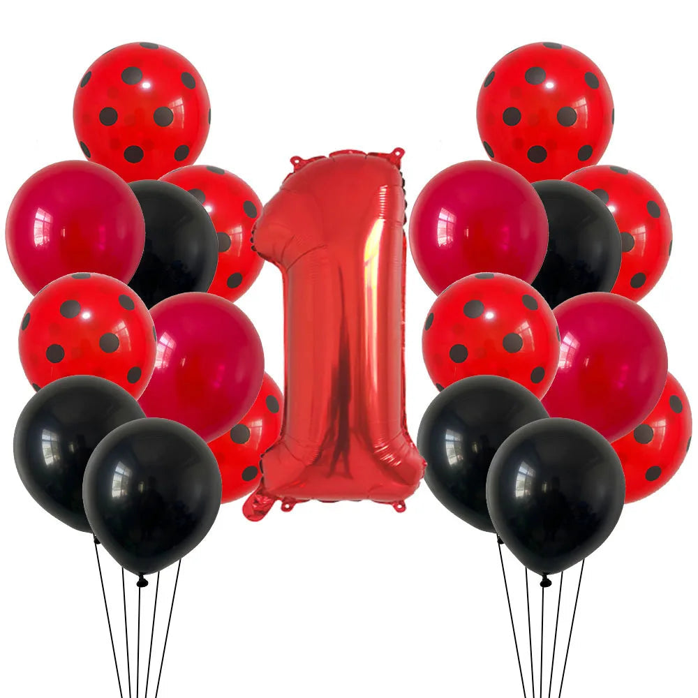 Red Black Ladybug Balloons &amp;amp; 32 Inch Red Number Set