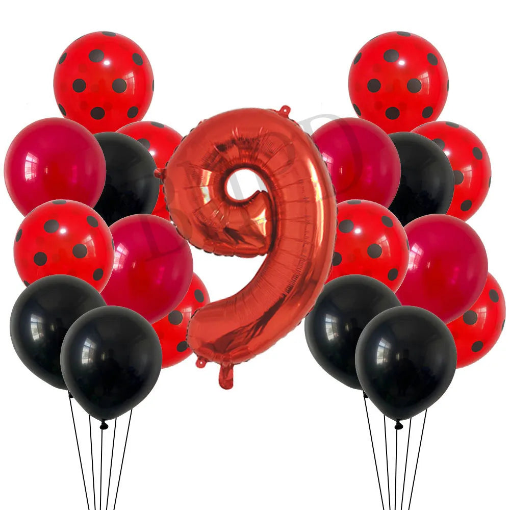 Red Black Ladybug Balloons &amp;amp; 32 Inch Red Number Set set-9 / Other / as shown | CHINA