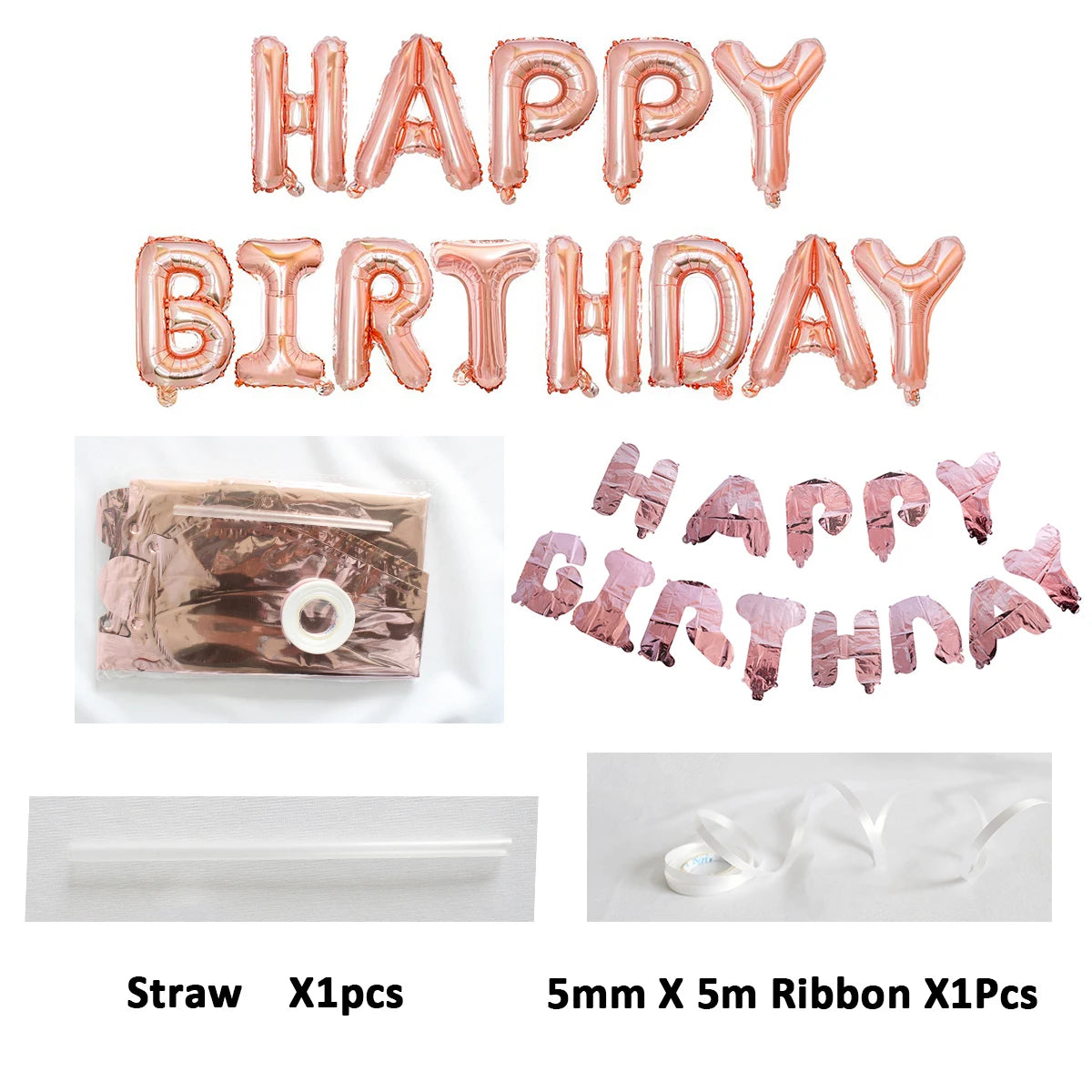 Rose Gold Birthday Balloons &amp;amp; Metallic Foil Tinsel Curtain Background