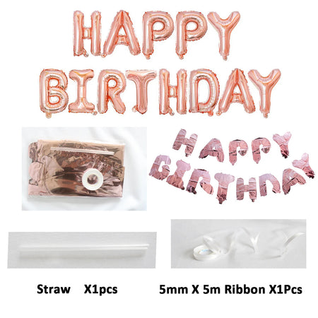 Rose Gold Birthday Balloons &amp;amp; Metallic Foil Tinsel Curtain Background