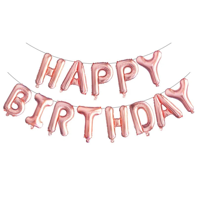 Rose Gold Happy Birthday Party Decoration Balloons - 13pcs