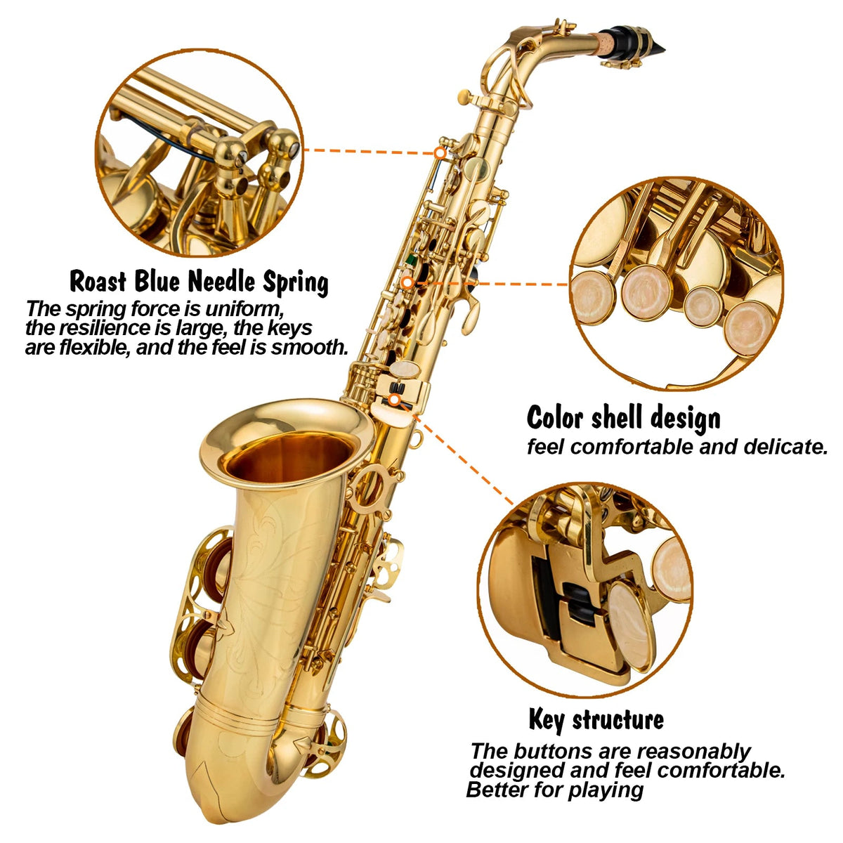ROWETTER Eb Alto Saxophone: Brass Lacquered Gold E Flat Sax with Case &amp;amp; Accessories