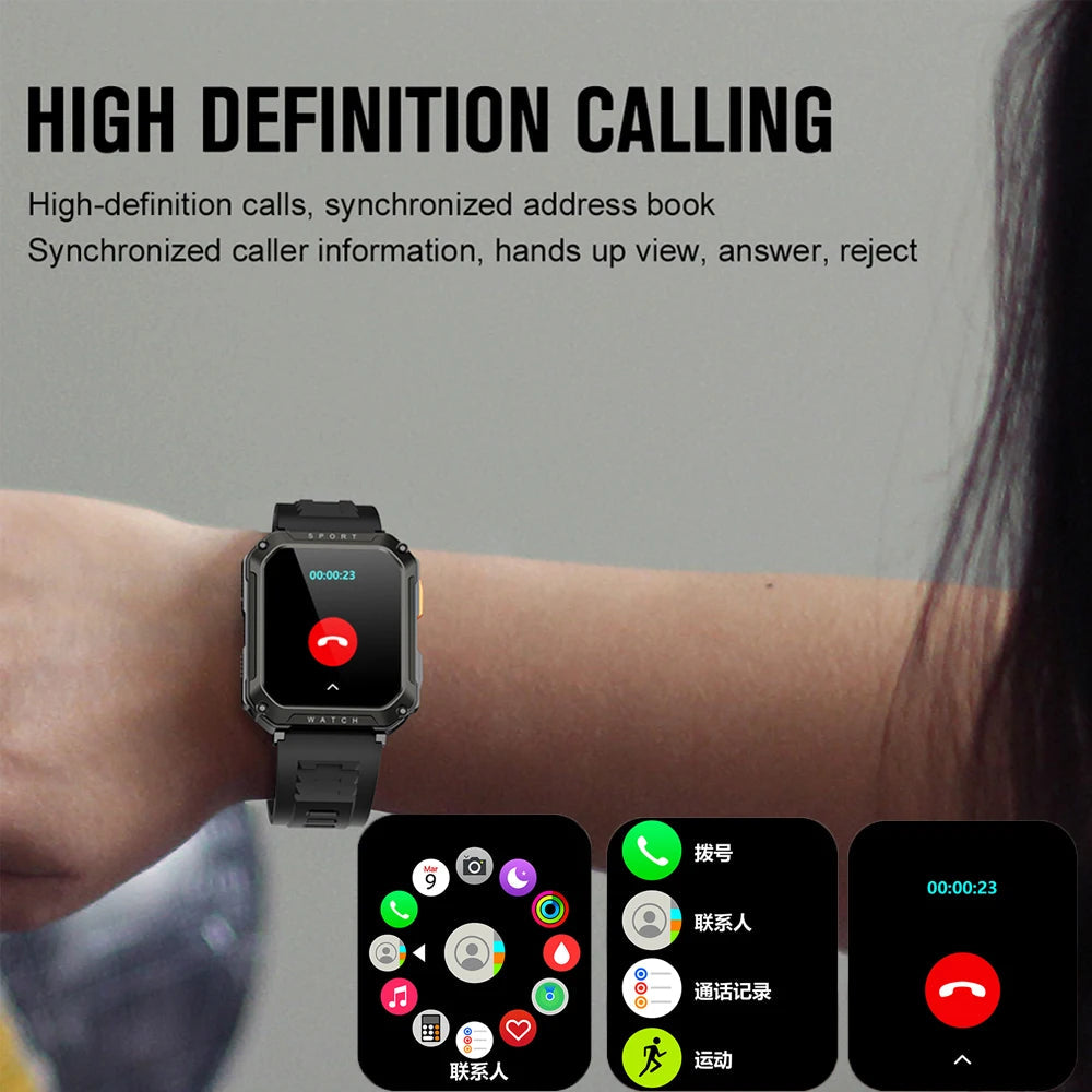Rugged Military Smart Watch Men For Android IOS Ftiness Watches Ip68 Waterproof 2.01'' AI Voice Bluetooth Call Smartwatch 2023