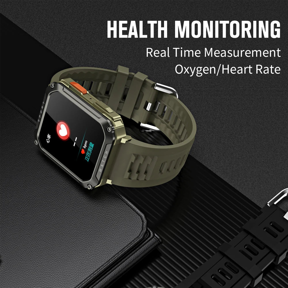 Rugged Military Smart Watch Men For Android IOS Ftiness Watches Ip68 Waterproof 2.01'' AI Voice Bluetooth Call Smartwatch 2023