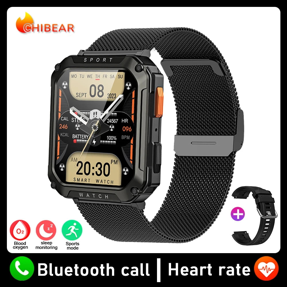 Rugged Military Smart Watch Men For Android IOS Ftiness Watches Ip68 Waterproof 2.01'' AI Voice Bluetooth Call Smartwatch 2023
