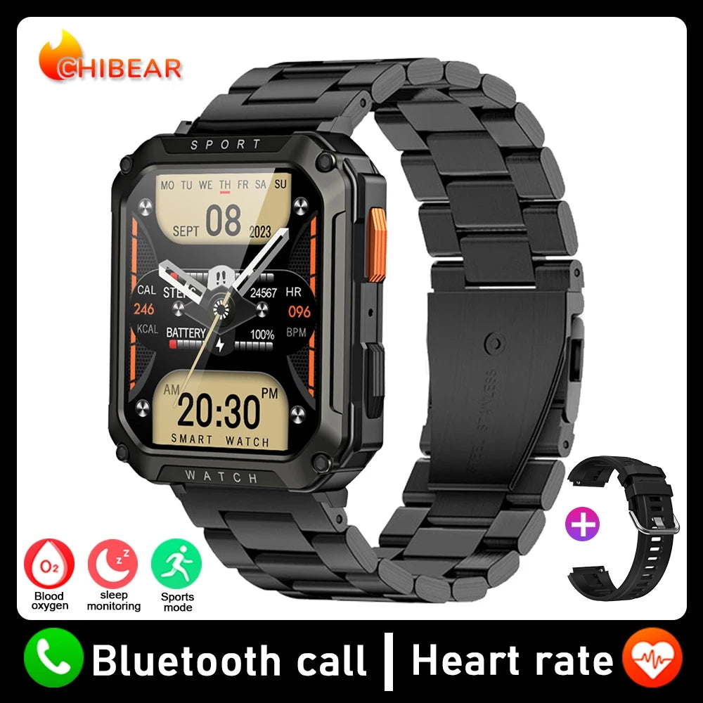 Rugged Military Smart Watch Men For Android IOS Ftiness Watches Ip68 Waterproof 2.01'' AI Voice Bluetooth Call Smartwatch 2023