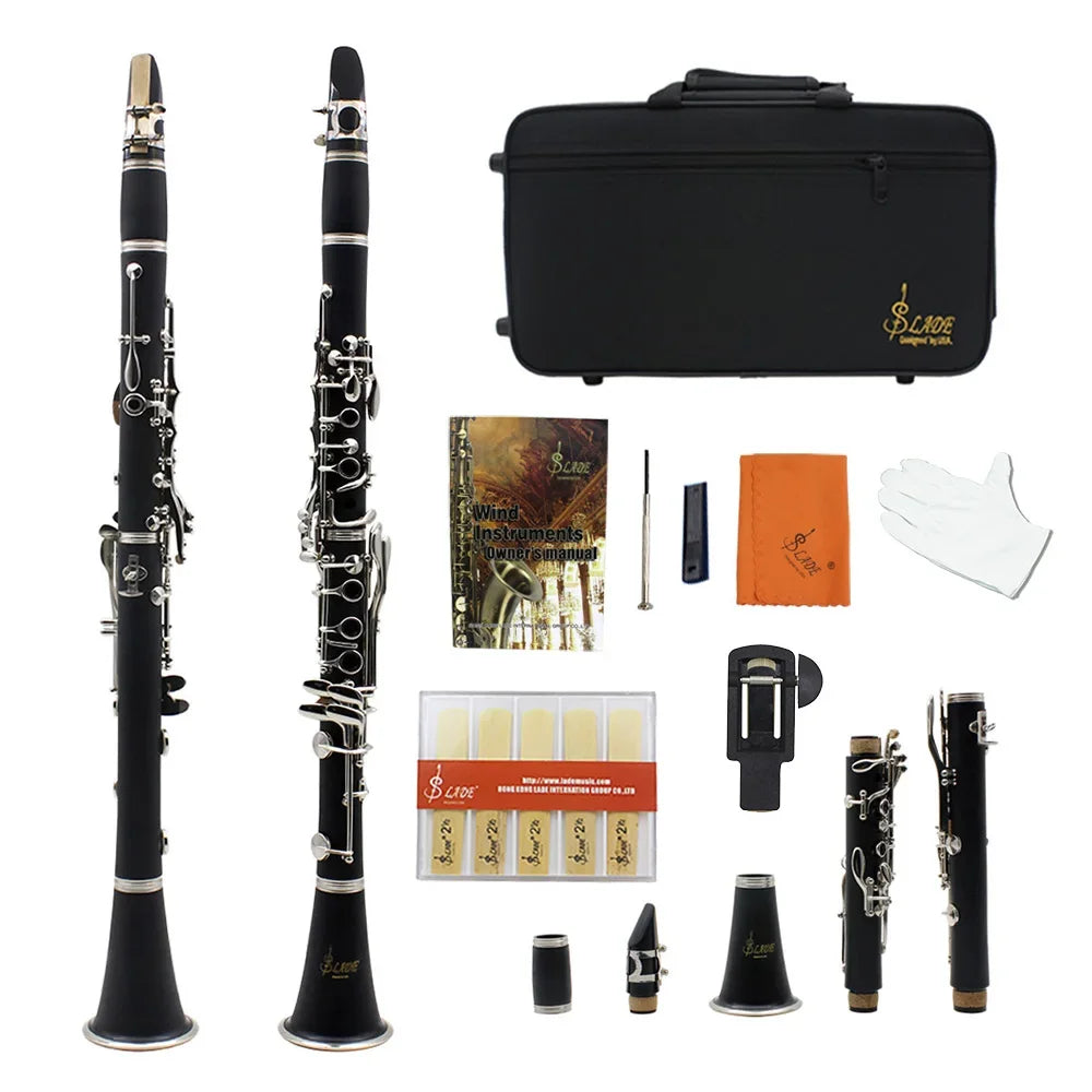 SLADE Professional 17-Key Bb Clarinet Set with Box - High-Quality Woodwind Instrument Black / CHINA