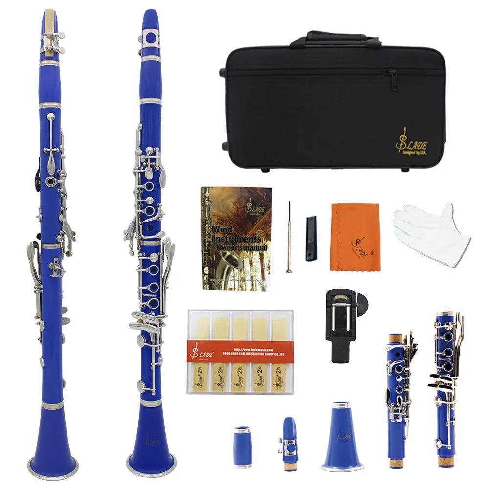 SLADE Professional 17-Key Bb Clarinet Set with Box - High-Quality Woodwind Instrument Blue / CHINA