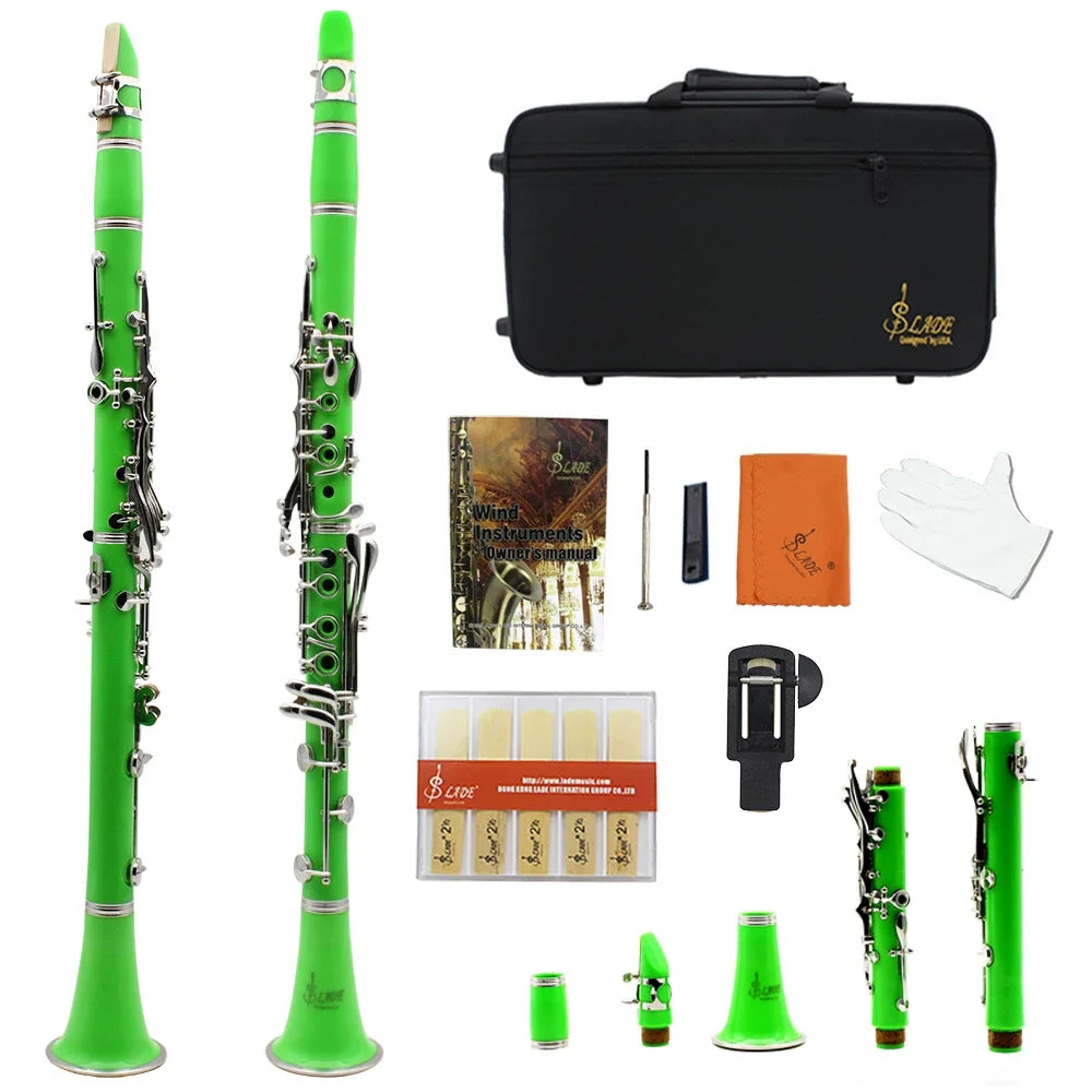 SLADE Professional 17-Key Bb Clarinet Set with Box - High-Quality Woodwind Instrument Green / CHINA