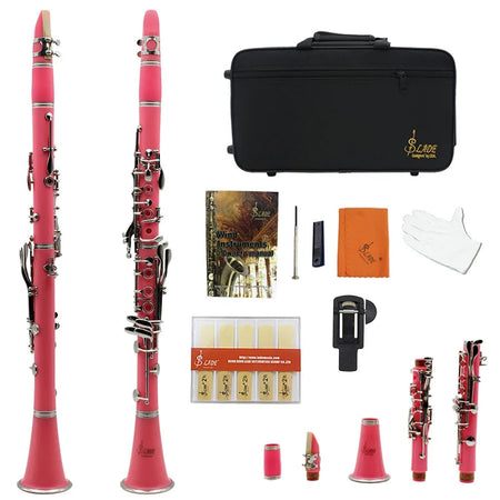 SLADE Professional 17-Key Bb Clarinet Set with Box - High-Quality Woodwind Instrument Pink / brazil