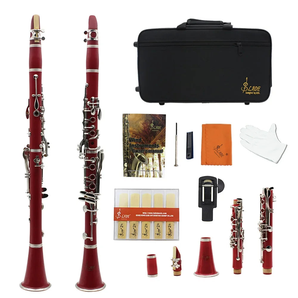 SLADE Professional 17-Key Bb Clarinet Set with Box - High-Quality Woodwind Instrument Red / CHINA