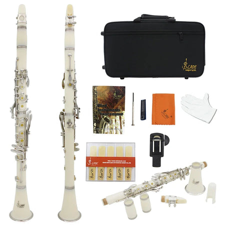 SLADE Professional 17-Key Bb Clarinet Set with Box - High-Quality Woodwind Instrument White / CHINA