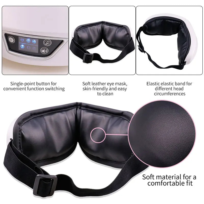 Smart Eye Massager with Heating Airbag Vibration Bluetooth Music Massage Eye Mask for Eye Strain Relief Dry Eyes Improve Sleep