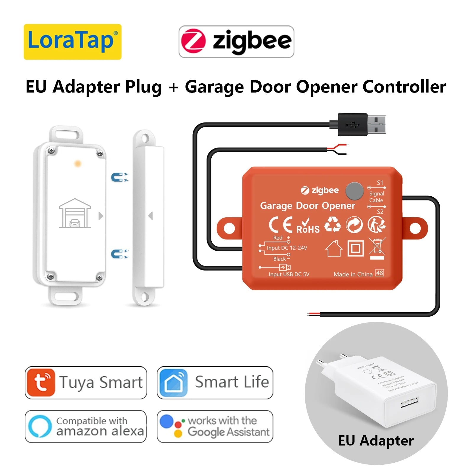 Smart Life Tuya ZigBee 3.0 Garage Door Sensor Opener  EU Standard Plug / CHINA
