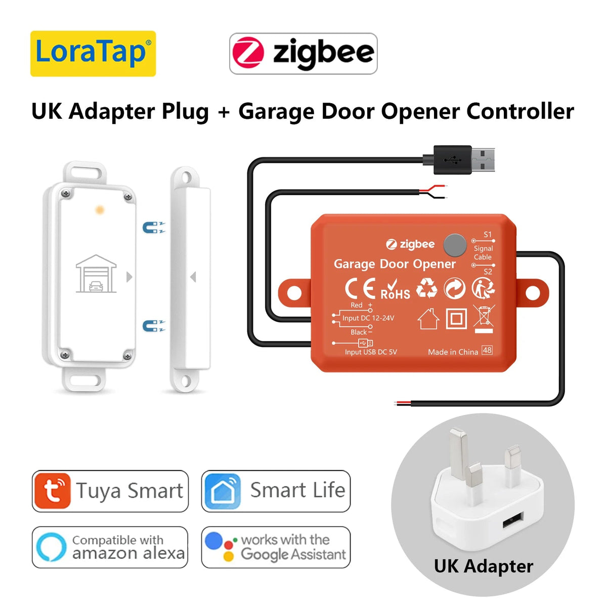 Smart Life Tuya ZigBee 3.0 Garage Door Sensor Opener  UK Standard Plug / CHINA