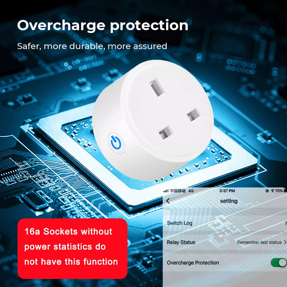 Smart plug - 20A Tuya Power Monitor WiFi Socket Adaptor UK Plugs. Stocked in .
