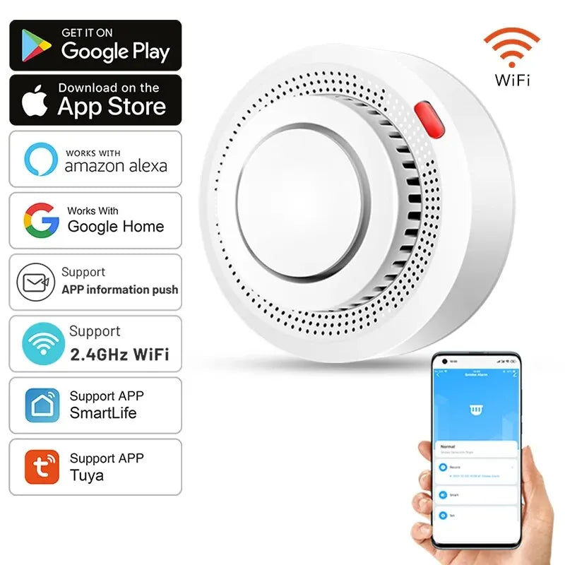 Smart Smoke Alarm with Google Assistant - CE Certified &amp;amp; WiFi-enabled for Comprehensive Fire Protection Default Title