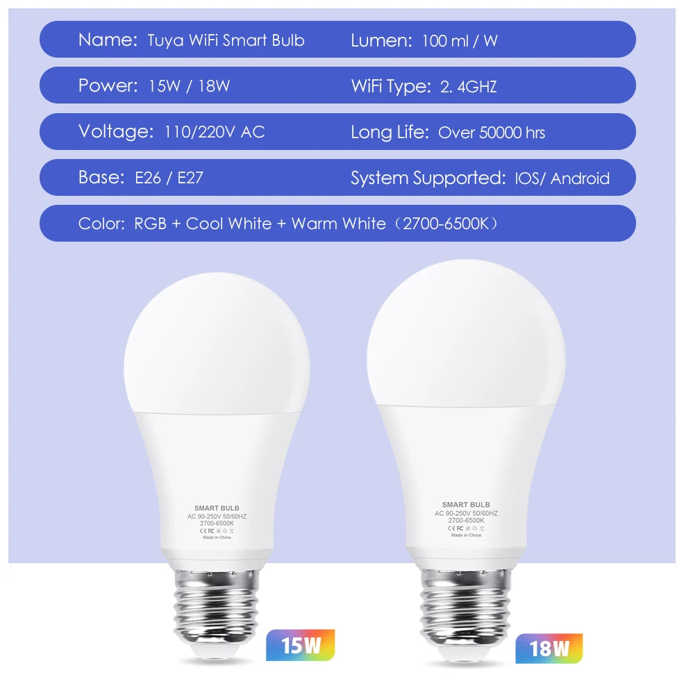 Smart WiFi RGB LED Light Bulb with Voice Control and App Remote Control