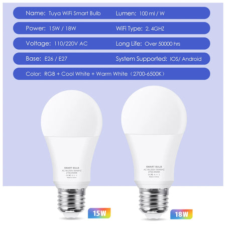Smart WiFi RGB LED Light Bulb with Voice Control and App Remote Control